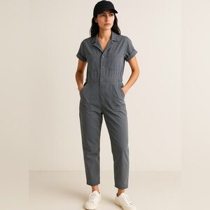 PISTOLA Grover Utility Jumpsuit in Stone Blue 100% Cotton Workwear Chic Medium